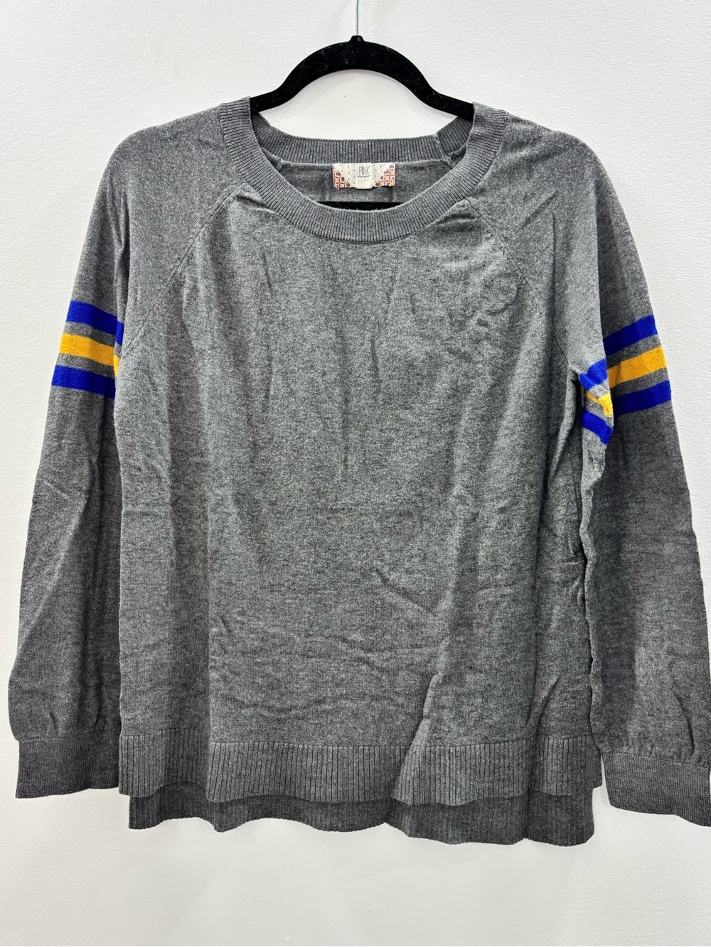 Pink Rose lightweight sweater women’s size L gray yellow blue stripes